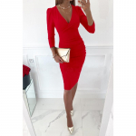 YYFS Naiste moe kevad-s&uuml;gis &uuml;hev&auml;rvilised kleidid pikkade varrukatega V-kaelusega k&otilde;rge v&ouml;&ouml;kohaga vabaajakleidid S punane