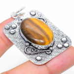 Tiger Eye Handmade 925 Sterling Silver Jewelry Pendant 2.05 m6v94