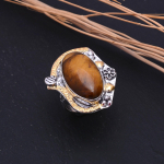 Tiger Eye Handmade 925 Sterling Silver Two Tone Gift Ring Size 8 z3w13