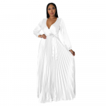 Naiste s&uuml;gisene V-kaelusega laternavarrukatega volditud pikk kleit XXL valge