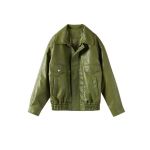 Oliivroheline Nahkjakk Mantel Siluett Vintage T&auml;navamood Trend Lukuga Revers L&uuml;hike &Uuml;ler&otilde;ivas Vabaaja &Uuml;laosa Pealisr&otilde;ivad S&uuml;gis M roheline