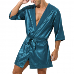 Meeste satiinist lahtised hommikumantlid, kerged magamisriided poolvarrukatega kimono hommikumantel XL sinakas