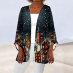 Naiste vabaaja moe Caot j&otilde;uluprint Kerge keskmise pikkusega jope kardigan M