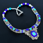 T&uuml;rkiis, Lapis Lazuli 925 Sterling H&otilde;bedast Kaelakee Tiibeti H&otilde;bedast Kaelakee Boheemlaslik Antiikne Kaelakee K&auml;sit&ouml;&ouml;ehted Nepali Kaelakee Kingitus Abikaasale 20" sinine