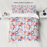 3-osaline naturaalne roosa lillemustriga tr&uuml;kitud udusuletekk (1 tekikott+2 padjap&uuml;&uuml;ri, ilma sisuta) voodipesu komplekt 135x200cm-EU-Single