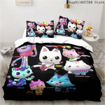 Gabby nukumaja voodipesukomplekt Kawaii voodipesukomplekt &Uuml;heinimese Kaheinimese suurus Kodu dekoratsioon T&uuml;drukutele Lastele Joonisfilm Armas Kass Tekikotikomplekt EU Single135x200cm