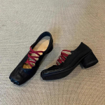 K&otilde;rge kontsaga baleriinad Naiste sandaalid Mood Ruudukujulise ninaga Retro Robustsed kingad Naine 2024 Trend S&uuml;gis Uued pumbad Mujer Zapatos 35