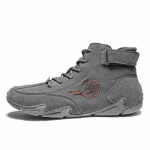 K&auml;sitsi &otilde;mmeldud nahast meeste saapad S&uuml;gisene vabaaja l&otilde;hestatud nahast kingad Meeste poolsaapad 43 hall v&auml;rv