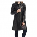 Trenchcoat Must Nahk K&auml;sit&ouml;&ouml;na Valmistatud Lamba Nahk Ehtne Vabaaja Stiilne Sobivus Uus Naistele S must