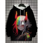 Vintage meeste kapuuts, 3D-printeriga n&uuml;mfetttopsid Cartoon Girl Graphics pikkade varrukatega kapuuts Mood Meeste &uuml;lisuured t&auml;navar&otilde;ivad T-s&auml;rgid 5XL