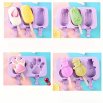 4 tk mitmes stiilis multifilmilised silikoonist j&auml;&auml;tisevormid, 3D isetegemise kergesti vabastatavad pulgaj&auml;&auml;tise valmistajad tasuta pulgadega, suvine kodune j&auml;&auml;tise valmistamise t&ouml;&ouml;riist k&ouml;&ouml;ki Cartoon Four-Piece Set