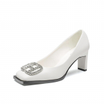 Mary Jane &uuml;ksikud kingad paksude kontsadega ruudukujuline nina rohelised naiste kingad teemantidega ni&scaron;idisaini tunnetus prantsuse retro kommuuteri k&otilde;rged kontsad naised 34 valge