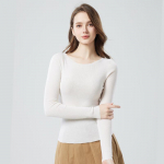 FENGXUN Women's 100% Wool Slim Fit Crew Neck Long-Sleeve Base Layer Sweater FXKY8810 S