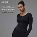 mybody Women's Fleece-Lined Thermal Set with Lace Trim, Round Neck XL