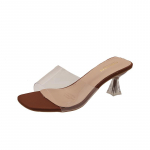 Suvised Naiste Pumbad Sandaalid PVC Jelly Sandaalid Avatud Varbaga K&otilde;rge Kontsaga Naiste L&auml;bipaistvad Perspex Sandaalid Kingad Konts Selged Sandaalid 42 &scaron;okolaad