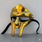 Kuldne MF DOOM mask, Madvillaini k&auml;sitsi valmistatud gladiaatori n&auml;omask, keskaegne terasest kost&uuml;&uuml;mi cosplay armor, Halloween rollim&auml;ngu festivali kingitus