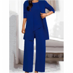 Naiste kevad- ja s&uuml;gispluss suuruses vanust v&auml;hendav ja salendav komplekt &uuml;hev&auml;rviline lihtne pendeldaja top+p&uuml;ksid komplekt L sinine