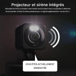 Petite Camera 2K Wi-Fi HD vision nuit sir&egrave;ne int&eacute;gr&eacute;e et projecteur
