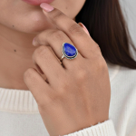 Sinine lapis lazuli statement-s&otilde;rmus, 925 sterlingh&otilde;be, pirnikujuline boheemlaslik s&otilde;rmus naistele 4