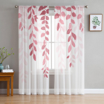Leaf Plant Rural Style Ahhaat Roosa Gradient L&auml;bipaistev Aknakardin T&uuml;llkardinad Elutoa Sisustus Voile kardinad 135W x 114H(cm)