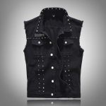 2026 Kevadvestid Mehed Denimjakk Neetidega Spleissitud Jakk Punk Peo Kitsa L&otilde;ikega Vest Varrukateta Jakk Mehelik High Street Vest L must