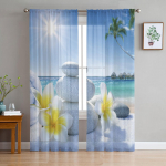 Zen Stones Orhideed Lillerohelised Bambusest t&uuml;llkardinad Elutoa Sisustus L&auml;bipaistev L&auml;bipaistev Voile Aknakardin 1 PCS W100XH250cm&Grommet Top