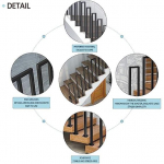 handrail U Shaped Black Wrought Iron Safety Handrail,Transition Handrail for Outdoor Stairs,Stair Railing Support Rod for Garden Loft
