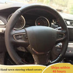 Leather Car Steering Wheel Cover For Peugeot 408 2014 2015 2014-2015 Auto steering wheel cover Car accessory Red Blue Thread