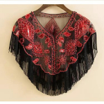 Naiste 1920. aastate litritega r&auml;tik tutidega helmestega p&auml;rli narmastega l&auml;bipaistev v&otilde;rk, Gatsby Flapper Bolero neem, kate punane