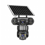 15MP 8K 360 kraadi Wifi P&auml;ikeseenergia IP-kaamera Kolme objektiiviga V&auml;litingimustes IP66 Veekindel &Ouml;&ouml;n&auml;gemine Kahesuunaline heli Inimese tuvastus Turvakaamera CCTV J&auml;relevalve US Plug must