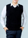 100% puuvillane Merino meeste V-kaelusega vest, varrukateta pullover, s&uuml;gis-talvine, paks, vabaaja mood, kootud ka&scaron;miirist kampsun XL must