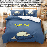 Pokemon Snorlax 3D digitaaltr&uuml;kiga voodipesukomplekt koomiksimustriga laste magamistoa sisustuseks Single(135x200cm)