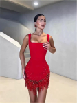 Euroopa & Ameerika Strapless Bodycon Tupsude ja Kivist Riba-kinnitusega Sidumiskleit Spagettrihmade jaoks &ndash; Elegantne &Ouml;&ouml;klubikleit Large punane
