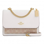 Coach Klare 22 Br&auml;ndi logo Kl&otilde;pskinnitus Kaetud l&otilde;uend ja sile nahk Crossbody &Otilde;lakott V&auml;ikesed naiste kotid Valge CV978-IMXDM Basic Set (Bag+Dust Bag)