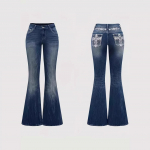Teksad Laiad P&uuml;ksid Naistele Vintage Boot Cut Tikandid Taskud Kivid Pesta Saanud Naiste Kulunud Denim P&uuml;ksid Streetwear XS sinine