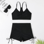 Naiste Ruffled Rinnaga Push-Up Bikiinikomplekt K&otilde;rge V&ouml;&ouml;koht K&uuml;lgn&ouml;&ouml;ridega Boy Short K&otilde;hukontrolli Modest Salendav &Uuml;hev&auml;rviline Rannas Ujumisriided S must