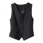 Naiste vest varrukateta &uuml;herealine Western Style Slim Fit kardigan &uuml;likond Mantel Pure Color V kaelus Formaalne S must