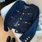 Kevadine ja S&uuml;gisene Naiste Vintage Denim Jakk Nuppudega Bomber &Uuml;ler&otilde;iva Top Vabaaja XS sinine
