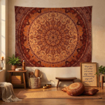 Mandala kaunistatud ringikujuline muster seinavaibad Boheemlaslik oranž lilleline seinavaip Soojad maatoonid seinale tapeet magamistuba &uuml;hiselamu 200x180CM