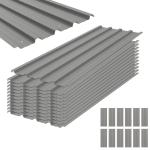 12-osaline gofreeritud terasest katuseplekkpaneelide komplekt - helehall 129 x 45 x 0.03 cm