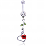 1tk Body Punk Romantiline Rose Heart Dangle Belly Button Ring punane