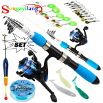 &Otilde;ngeritva t&auml;iskomplektid Teleskoop&otilde;nge ja rulliga s&ouml;&ouml;dakonks Merevee magevee reisi&otilde;ngede komplekt 1.6M Rod Full Kits sinine