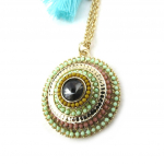 Les Tr&eacute;sors De Lily [N0717] - Collier Sautoir Cr&eacute;ateur 'Altai' vert beige dor&eacute; kuld