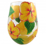 Lolita [P9236] - Verre &agrave; vin artisanal 'Hibiscus' jaune vert - 12. 5x7 cm kollane