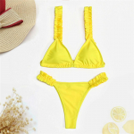 5 v&auml;rvi Seksikas volangidega volangidega lipsuv&auml;rvi bikiinid naiste ujumistrikoo Naiste ujumisriided Kaheosaline bikiinikomplekt supluskost&uuml;&uuml;m S must