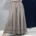 Johnature linane vintage &uuml;hev&auml;rviline lapiline tikandiga seelikud kevadised lahtised elastsed v&ouml;&ouml;kohad naiste seelikud One Size hall v&auml;rv