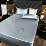 Suvine luksuslik imiteeritud satiinist siidist voodilina &uuml;hev&auml;rviline voodipesu madrats, kaetud linaga padjap&uuml;&uuml;r, s&uuml;gav tasku madratsikaitse 180*200cm hall