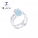 Uus Aquamarine t&ouml;&ouml;tlemata looduslikust v&auml;&auml;riskivist s&otilde;rmus 925 h&otilde;bedast lihtsa disainiga peened naiste ehted us ring size7# sinine