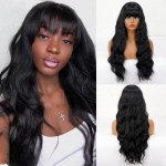 XINRAN naiste pikk laineline parukas tukkidega s&uuml;nteetilisest kiust naturaalsest veelainest must pikk parukas igap&auml;evaseks kandmiseks Cosplay T1B-613