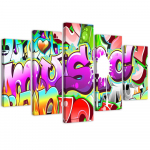Viieosalise pildiga l&otilde;uenditr&uuml;kk Abstract Graffiti Music 100x70 mitmev&auml;rviline
